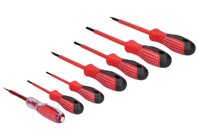 7pcs Insulated Screwdriver Set 500V Pouch – VDE Approved Slotted/Pozi Assortment, CR-V Blades | Dual Material Ergonomic Grips, Portable Storage | UAE Low Voltage Electrician Safety Kit 